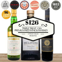 Triple Treat: Gin, Premium Red Wine & Whiskey 3 - Pack Value