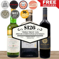 Triple Treat: Gin, Premium Red Wine & Whiskey 3 - Pack Value