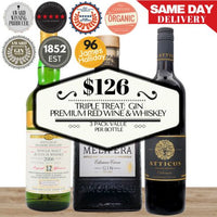 Triple Treat: Gin, Premium Red Wine & Whiskey 3 - Pack Value