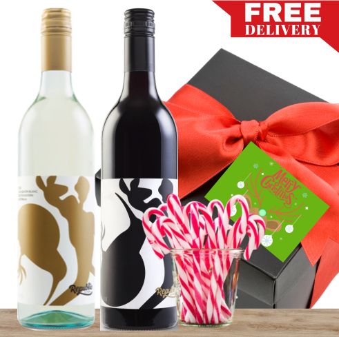 Aussie Red & White Wine & Christmas Gourmet Goodie Gift Box & Wrapped