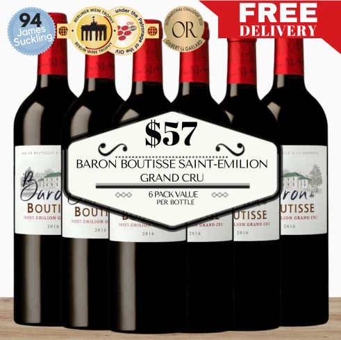 Baron Boutisse Saint-Emilion Grand Cru - Bordeaux, France - 6 Pack Value