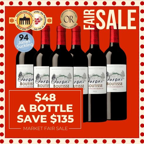 Baron Boutisse Saint-Emilion Grand Cru - Bordeaux, France - 6 Pack Value