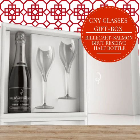 Billecart Salmon Brut Reserve NV Half Bottle - Champagne, France + 2 Crystal Glasses - CNY Gift Box & Wrapped
