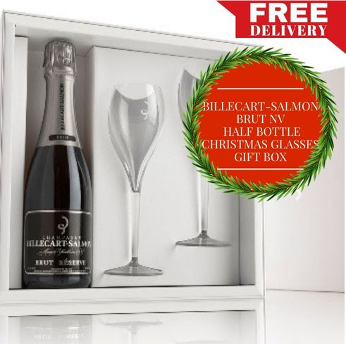 Billecart Salmon Brut Reserve NV Half Bottle - Champagne, France + 2 Crystal Glasses - Christmas Gift Box & Wrapped