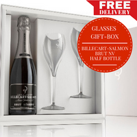 Billecart Salmon Brut Reserve NV Half Bottle - Champagne, France + 2 Crystal Glasses - Gift Box & Wrapped