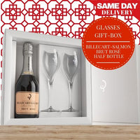 Billecart Salmon Brut Rose Half Bottle - Champagne, France + 2 Crystal Glasses - CNY Gift Box & Wrapped