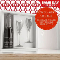 Billecart Salmon Brut Reserve NV Half Bottle - Champagne, France + 2 Crystal Glasses - CNY Gift Box & Wrapped