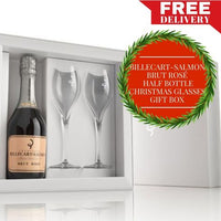 Billecart Salmon Brut Rose Half Bottle - Champagne, France + 2 Crystal Glasses - Christmas Gift Box & Wrapped