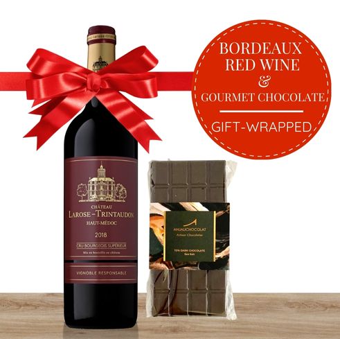 Bordeaux French Red Wine & Gourmet Chocolate Gift-Wrapped