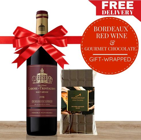 Bordeaux French Red Wine & Gourmet Chocolate Gift-Wrapped