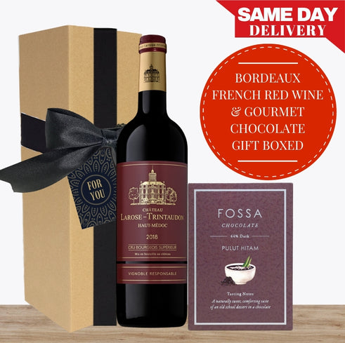 Bordeaux French Red Wine & Gourmet Chocolate Gift Box & Wrapped
