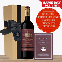 Bordeaux French Red Wine & Gourmet Chocolate Gift Box & Wrapped