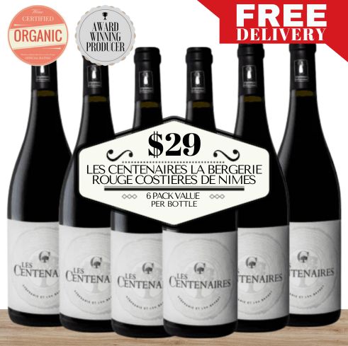 Les Centenaires La Bergerie Rouge Costières de Nimes (Organic) 2018 - Rhone, France - 6 Pack Value