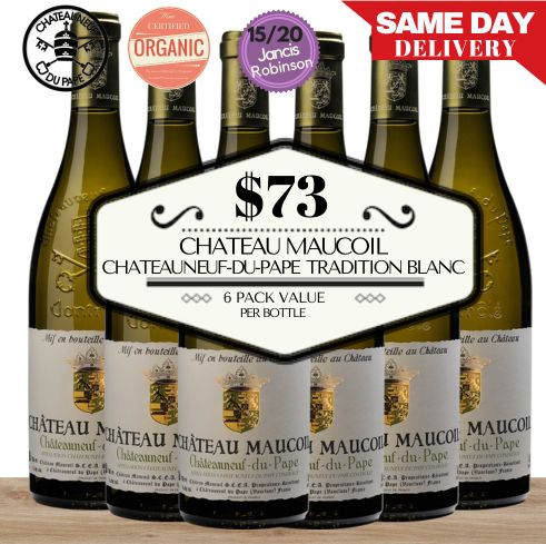 Chateau Maucoil Chateauneuf-du-Pape Tradition  Blanc (Organic) - Rhone, France - 6 Pack Value
