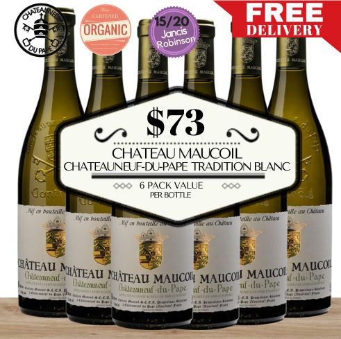 Chateau Maucoil Chateauneuf-du-Pape Tradition  Blanc (Organic) - Rhone, France - 6 Pack Value