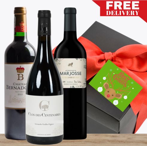 Three French Red Wine Gift Box & Christmas Wrapped