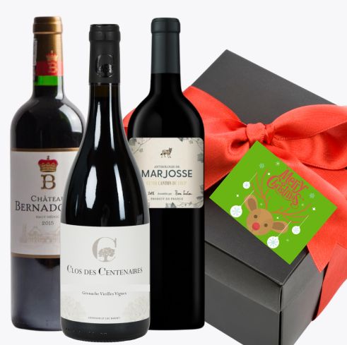 Three French Red Wine Gift Box & Christmas Wrapped