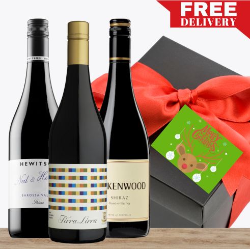 Three Premium Red Wine Christmas Gift Box & Wrapped