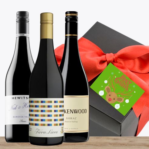 Three Premium Red Wine Christmas Gift Box & Wrapped