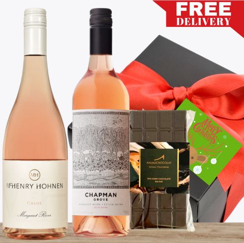 Two Premium Australian Rosé & Gourmet Chocolate Christmas Gift Box & Wrapped