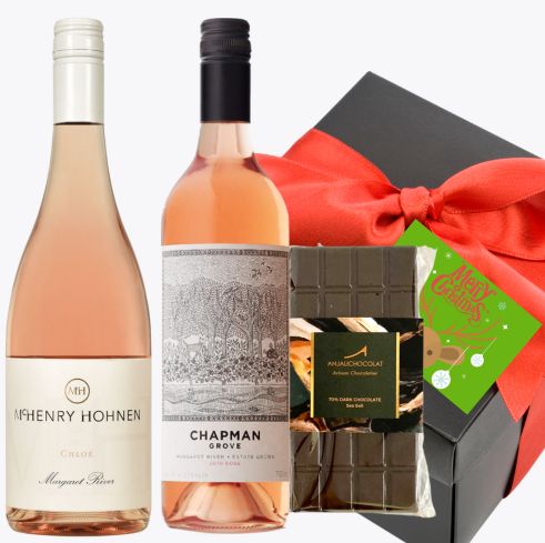 Two Premium Australian Rosé & Gourmet Chocolate Christmas Gift Box & Wrapped