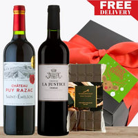 Two Premium French Red Wine & Gourmet Chocolate Christmas Gift-Wrapped