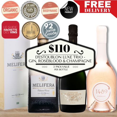 D'Estoublon Luxe Trio - Gin, Roséblood & Champagne: 3 Pack Value