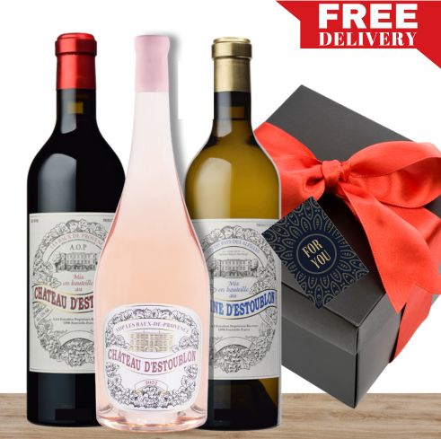 d'Estoublon Trio Luxe Red, White & Rosé Wine Premium Gift Box & Wrapped