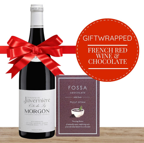 French Red Wine & Gourmet Chocolate Gift-wrapped