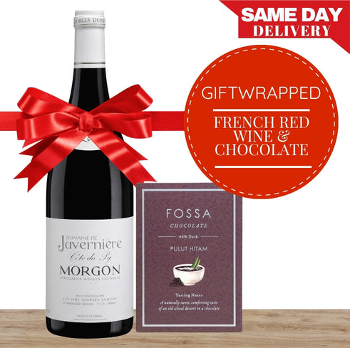 French Red Wine & Gourmet Chocolate Gift-wrapped