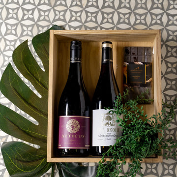Gourmet Chocolate, Two Red Wine Wooden Box Christmas Gift-Wrapped