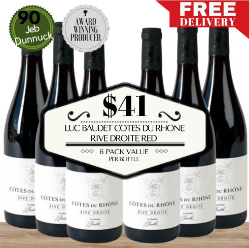 Luc Baudet Cotes du Rhone Rive Droite Red 2018 - Rhone, France - 6 Pack Value
