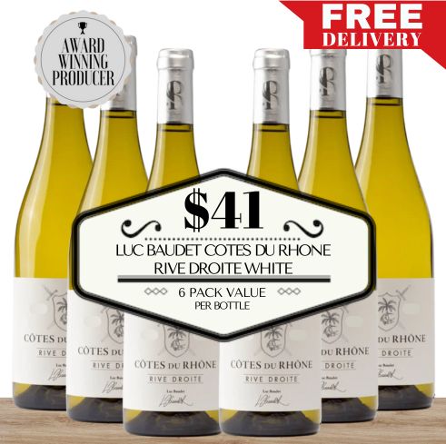 Luc Baudet Cotes du Rhone Rive Droite White 2018 - Rhone, France - 6 Pack Value