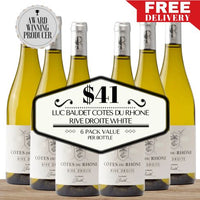 Luc Baudet Cotes du Rhone Rive Droite White 2018 - Rhone, France - 6 Pack Value