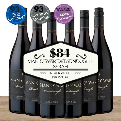 Man O' War Dreadnought Syrah ~ Waiheke Island, New Zealand Value 6 Pack