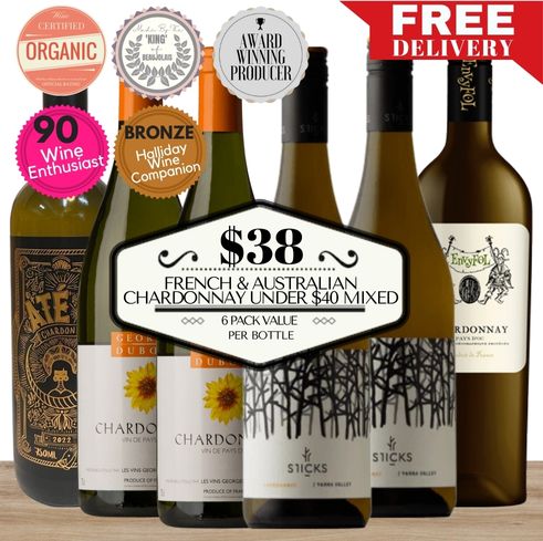 French & Australian Chardonnay Under $40 Mixed - 6 Pack Value