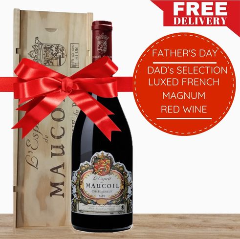 Dad's Selection Luxed French Magnum Red Wine Wooden Gift Box & Wrapped