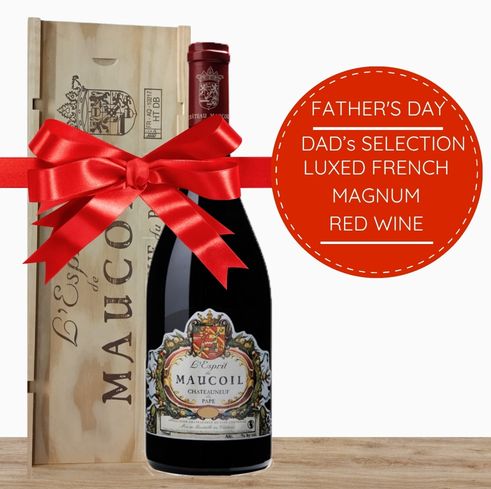 Dad's Selection Luxed French Magnum Red Wine Wooden Gift Box & Wrapped