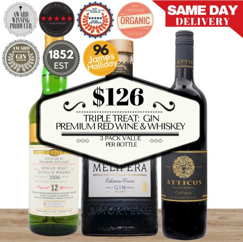 Triple Treat: Gin, Premium Red Wine & Whiskey 3 - Pack Value