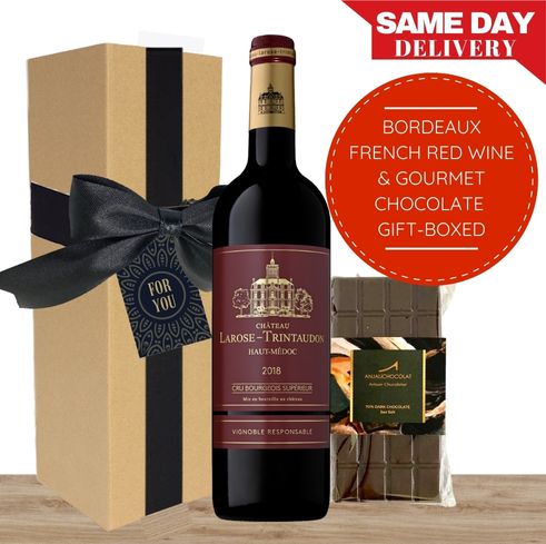 Bordeaux French Red Wine & Gourmet Chocolate Gift Box & Wrapped