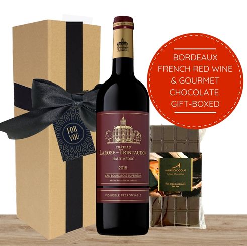 Bordeaux French Red Wine & Gourmet Chocolate Gift Box & Wrapped