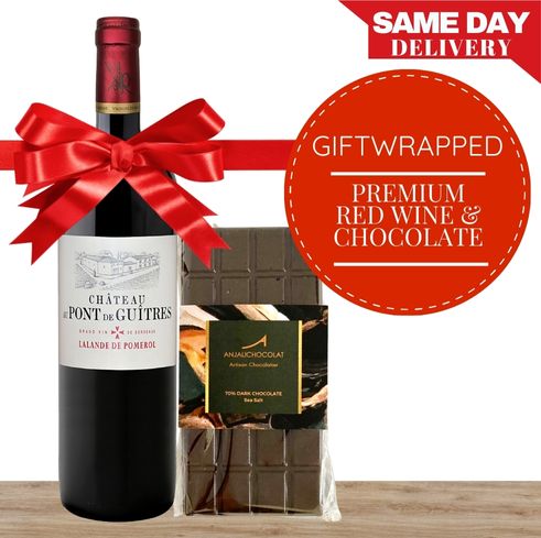 Premium Bordeaux Red & Gourmet Chocolate - Gift-Wrapped