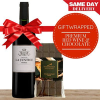 Premium Bordeaux Red & Gourmet Chocolate - Gift-Wrapped
