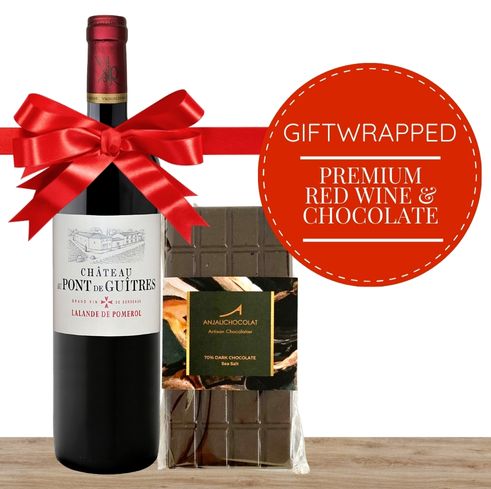 Premium Bordeaux Red & Gourmet Chocolate - Gift-Wrapped