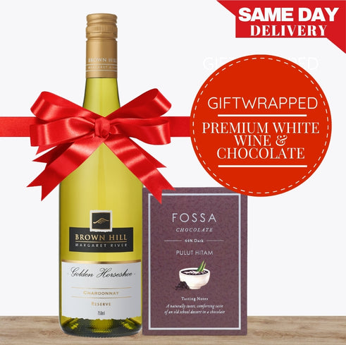 Premium White Wine & Gourmet Chocolate - Gift Wrapped
