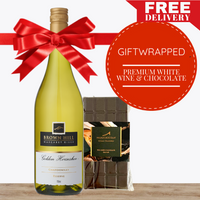 Premium White Wine & Gourmet Chocolate - Gift Wrapped