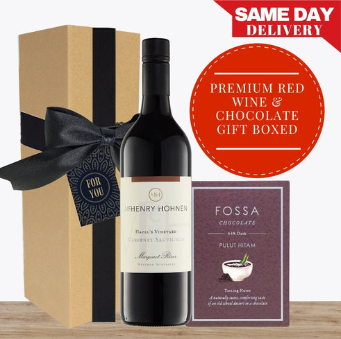 Premium Red Wine & Gourmet Chocolate - Gift Box & Wrapped