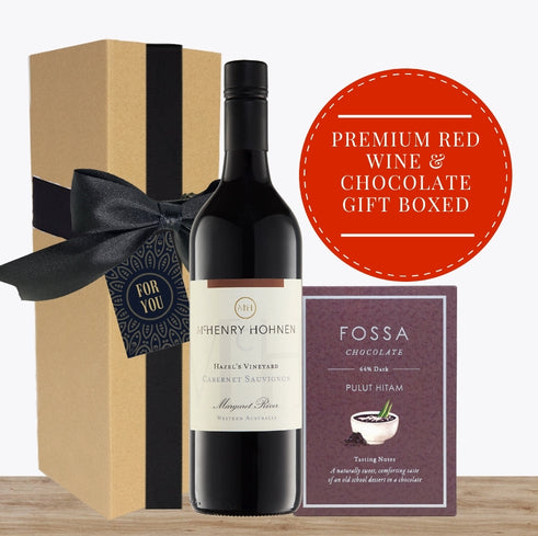 Premium Red Wine & Gourmet Chocolate - Gift Box & Wrapped