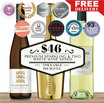 Premium Sparkling & Two White Wine Mixed 3 Pack Value