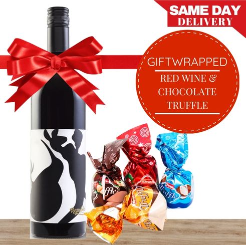 Red Wine & Assorted Chocolate Truffle Mix Gift-Wrapped